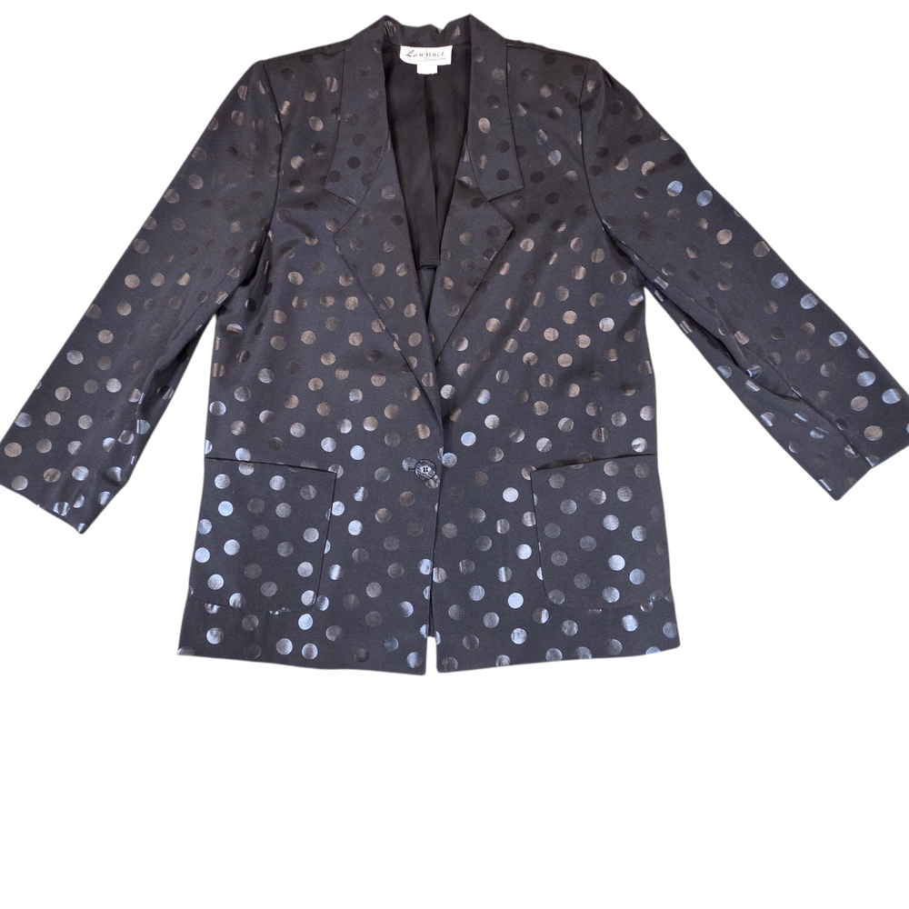 VINTAGE LAWRENCE 90s Polka Dot Blazer | L | Black | Retro Tailored Jacket - Picture 2 of 14